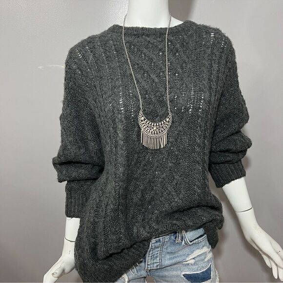 NWT Nordstrom Cali Be Charcoal Gray Cable Knit Crew Neck Sweater - XL/1X - Picture 4 of 12
